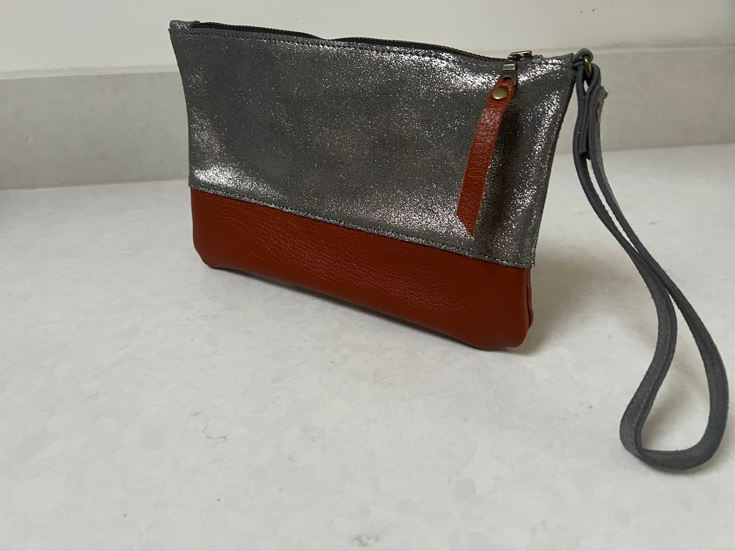 Astrid Clutch Bag | Pewter and Tan