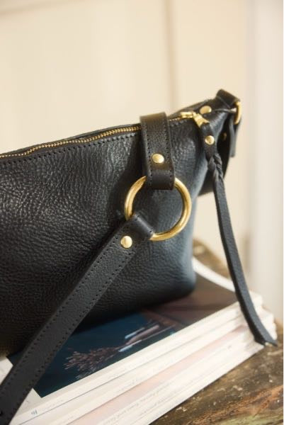 Handmade black leather Elspeth cross-body bag made in Cornwall UK