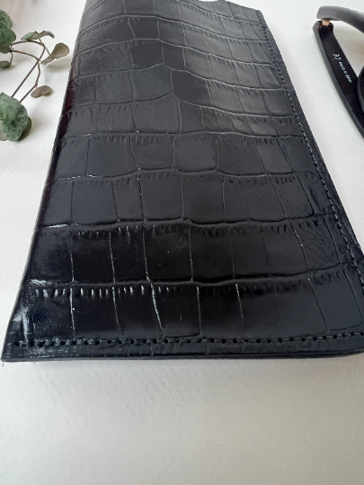 Alex Glasses Case | Black Mock Crocodile