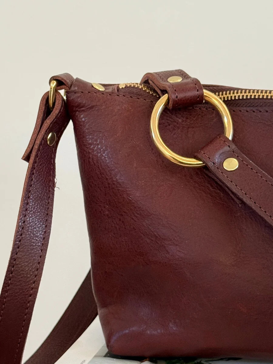 Elspeth Cross-Body Bag in Chocolate by LMOR Studio Cornwall - handmade detail