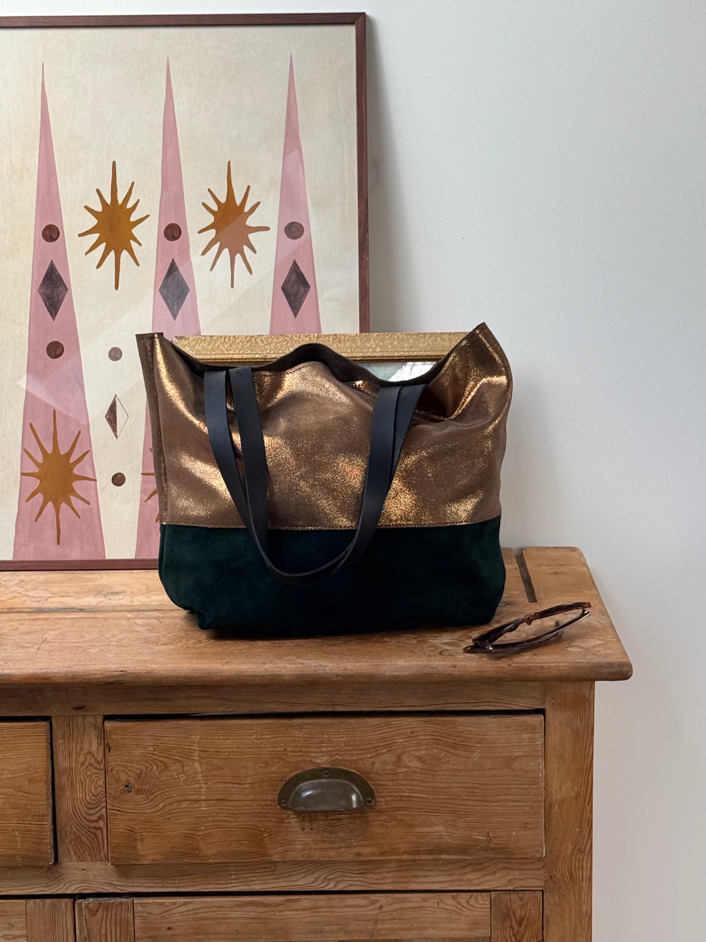 Cressida Tote Bag | Bronze and Forest Green