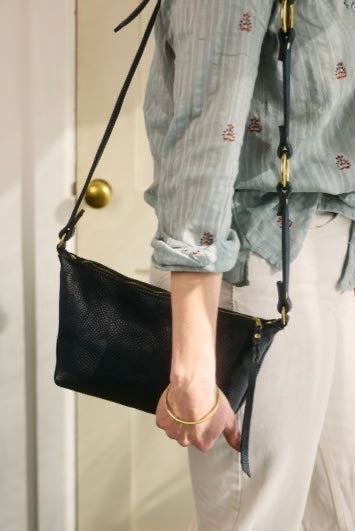 Handmade black leather Elspeth cross-body bag made in Cornwall UK