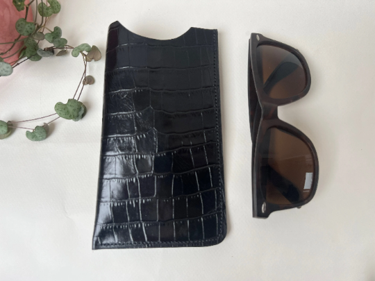 Alex Glasses Case | Black Mock Crocodile