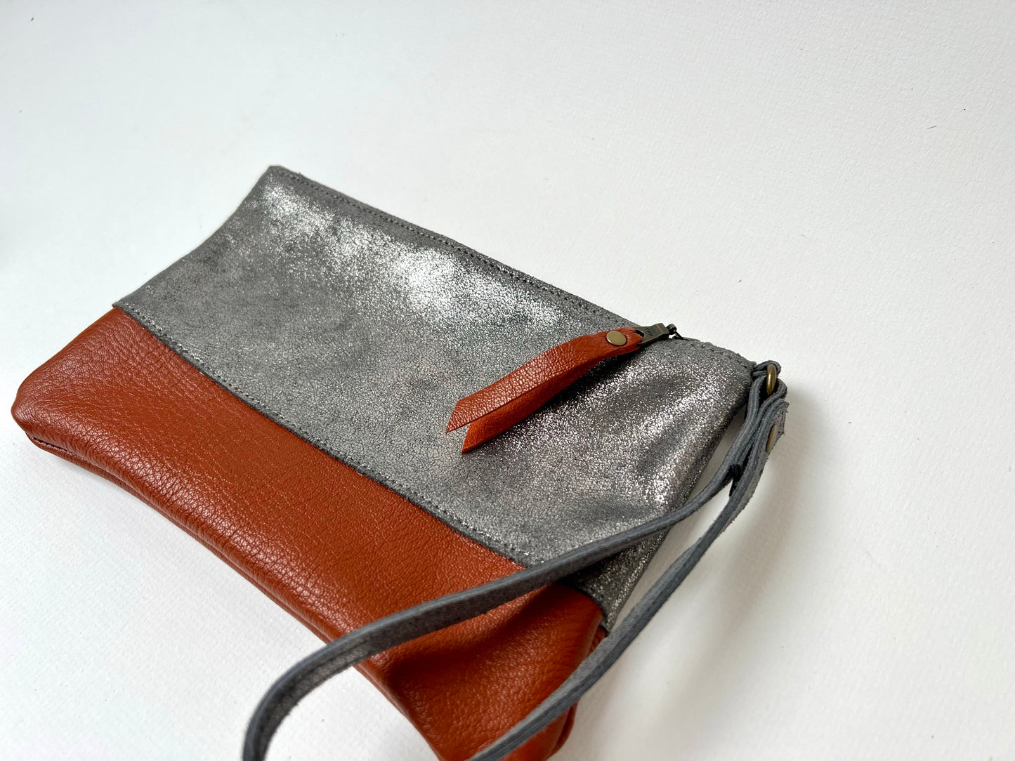 Astrid Clutch Bag | Pewter and Tan