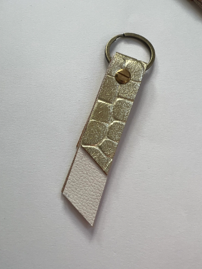 Key Ring | Gold Crocodile and White