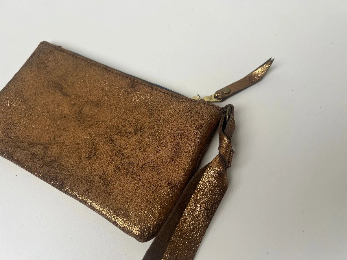 Large Bronze Coin Purse detail by LMOR Studio Cornwall, handmade leather accessory