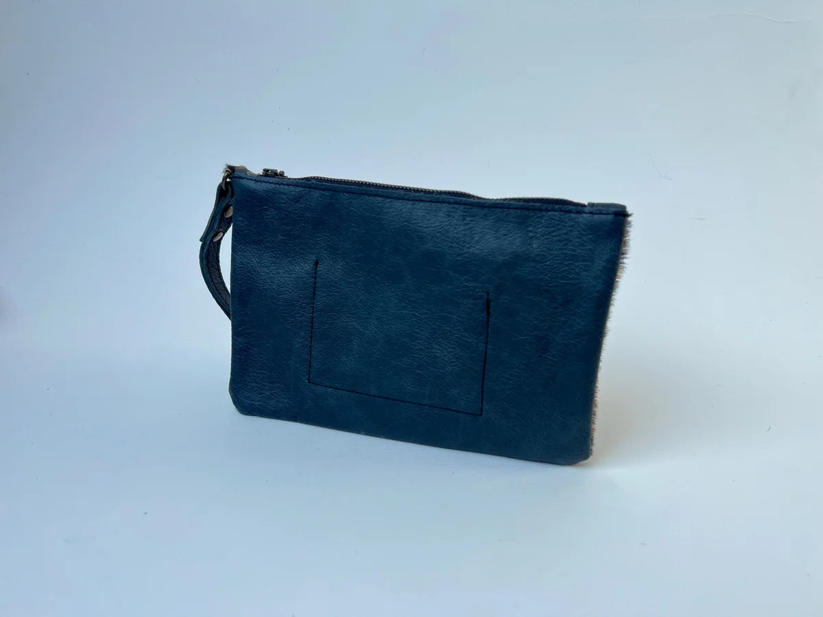Astrid Clutch Bag in Jaguar and Blue Charcoal by LMOR Studio Cornwall, handmade designer clutch