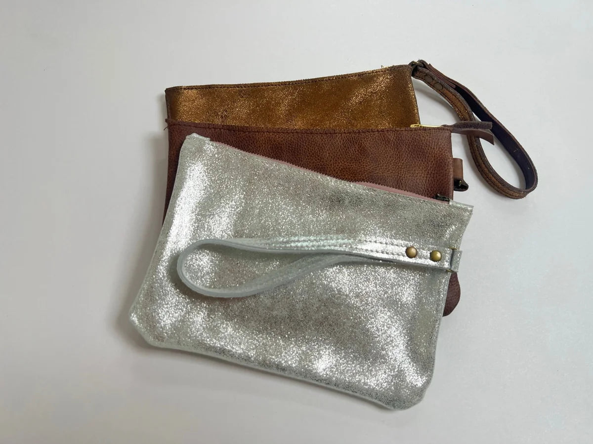 Astrid Clutch Bag silver and pink detail, handmade by LMOR Studio Cornwall