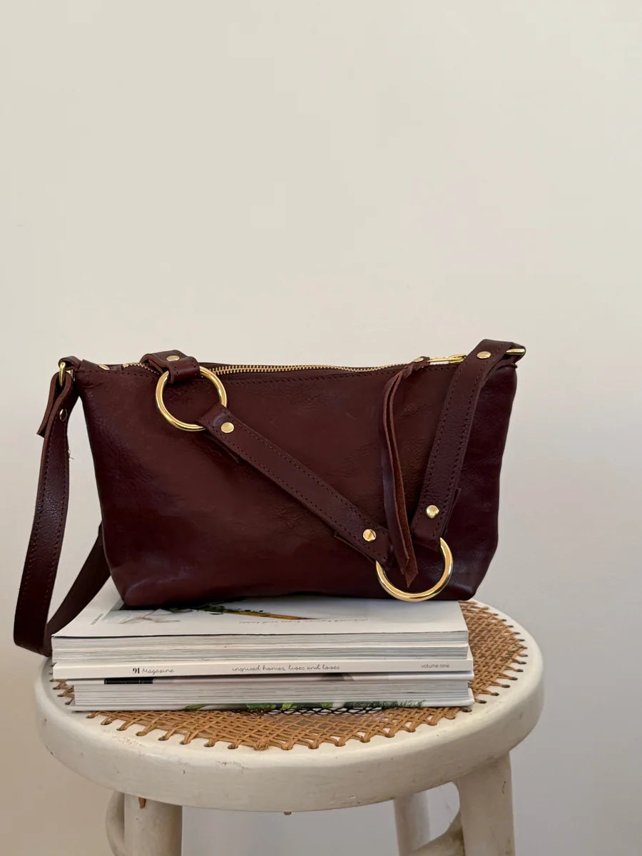 Elspeth Cross-Body Bag in Chocolate by LMOR Studio Cornwall, handmade leather bag