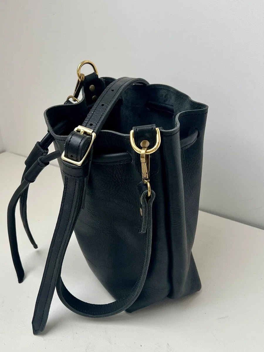 Esme Bucket Bag in black, handmade by LMOR Studio Cornwall - view 2