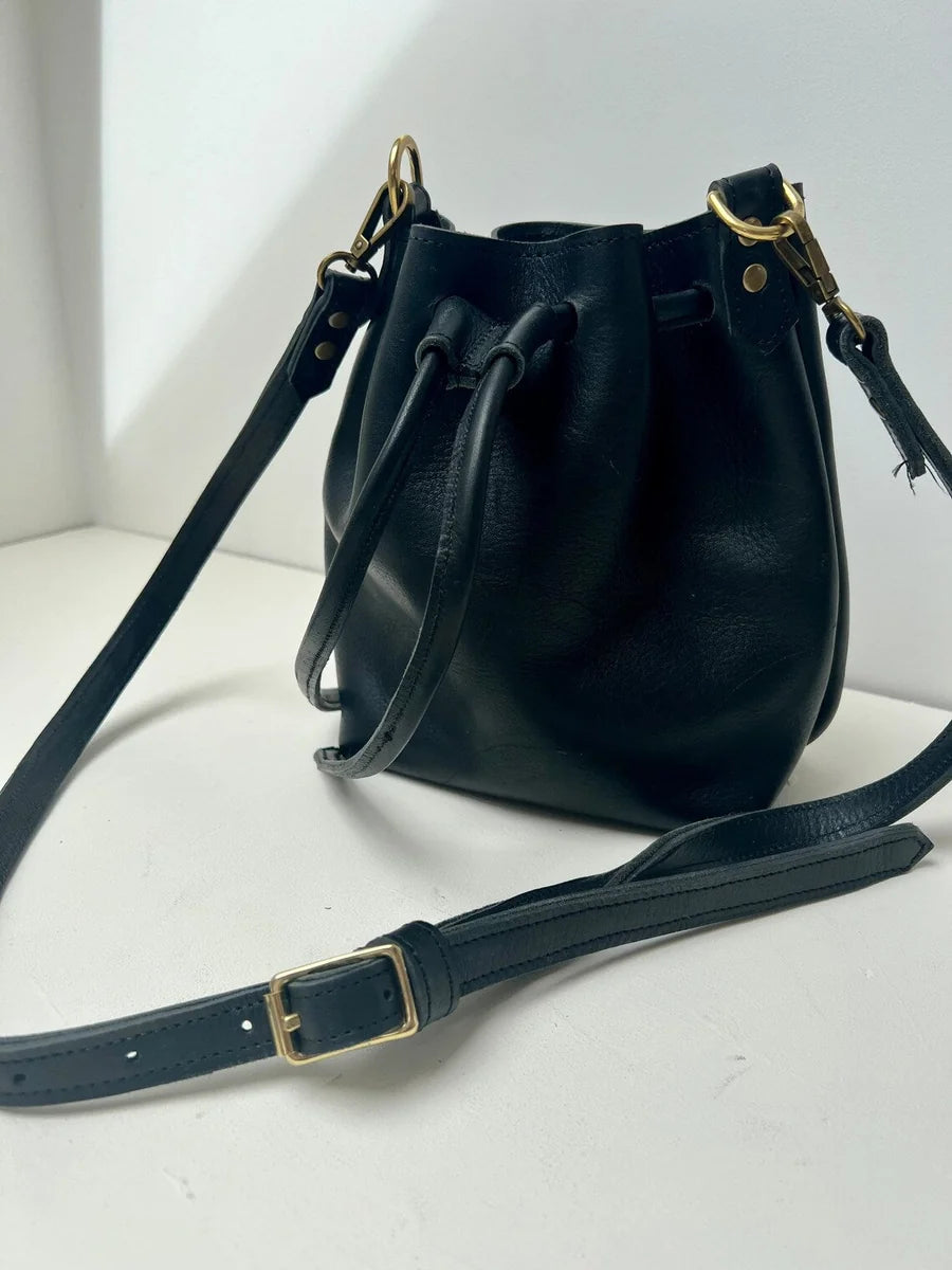 Esme black bucket bag by LMOR Studio Cornwall, handmade leather design, view 3