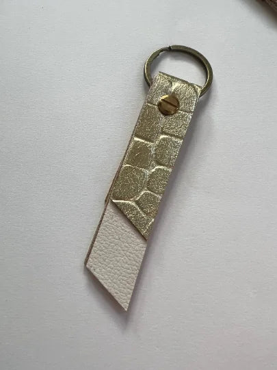 Key Ring | Gold Crocodile and White