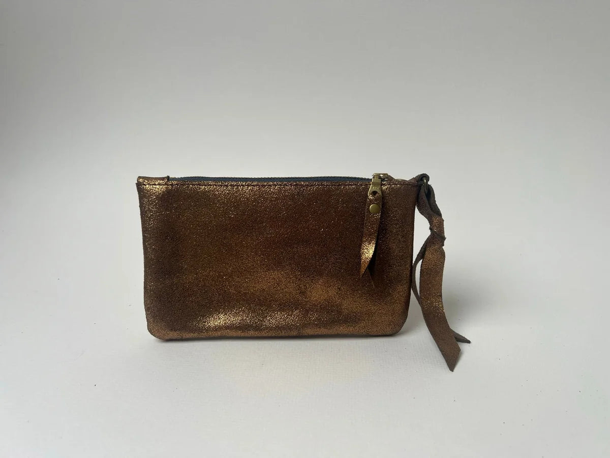 Large bronze coin purse by LMOR Studio Cornwall, handmade leather wallet with vintage finish