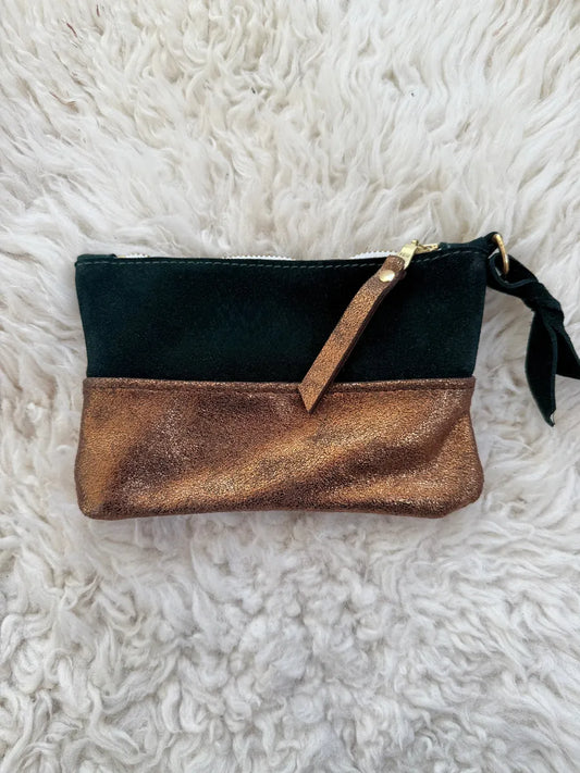 Large forest green and bronze coin purse by LMOR Studio Cornwall, handmade leather design