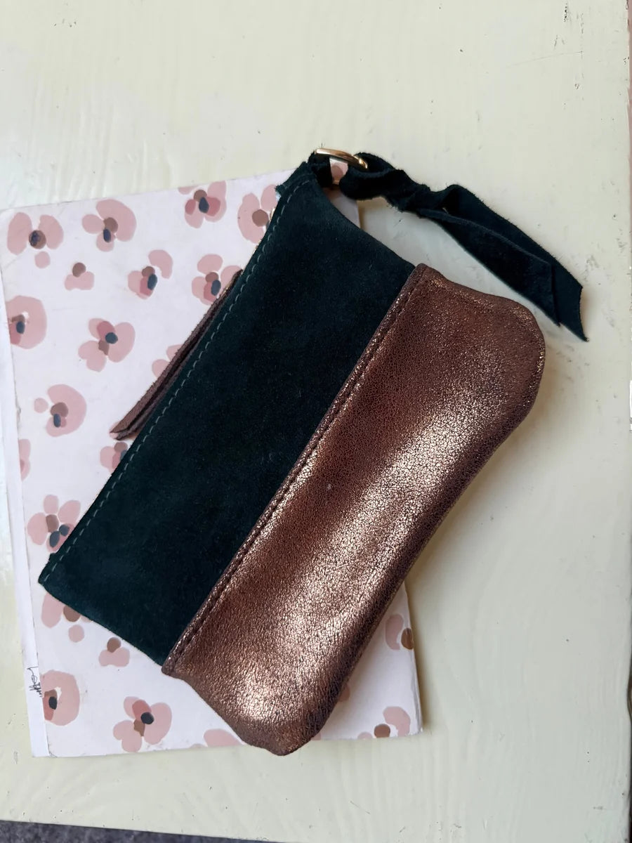 Large forest green and bronze coin purse by LMOR Studio Cornwall, handmade leather wallet