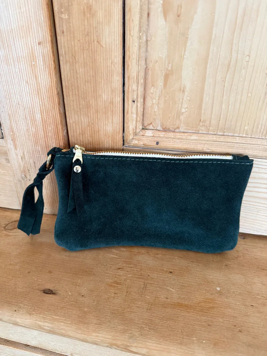 Large forest green coin purse by LMOR Studio Cornwall, handmade leather wallet