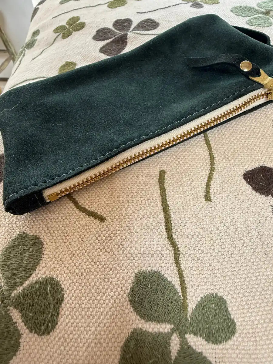 Large forest green coin purse by LMOR Studio Cornwall, handmade leather wallet accessory