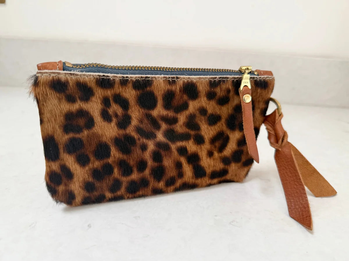 Large Jaguar and Tan Coin Purse by LMOR Studio Cornwall, handmade design view
