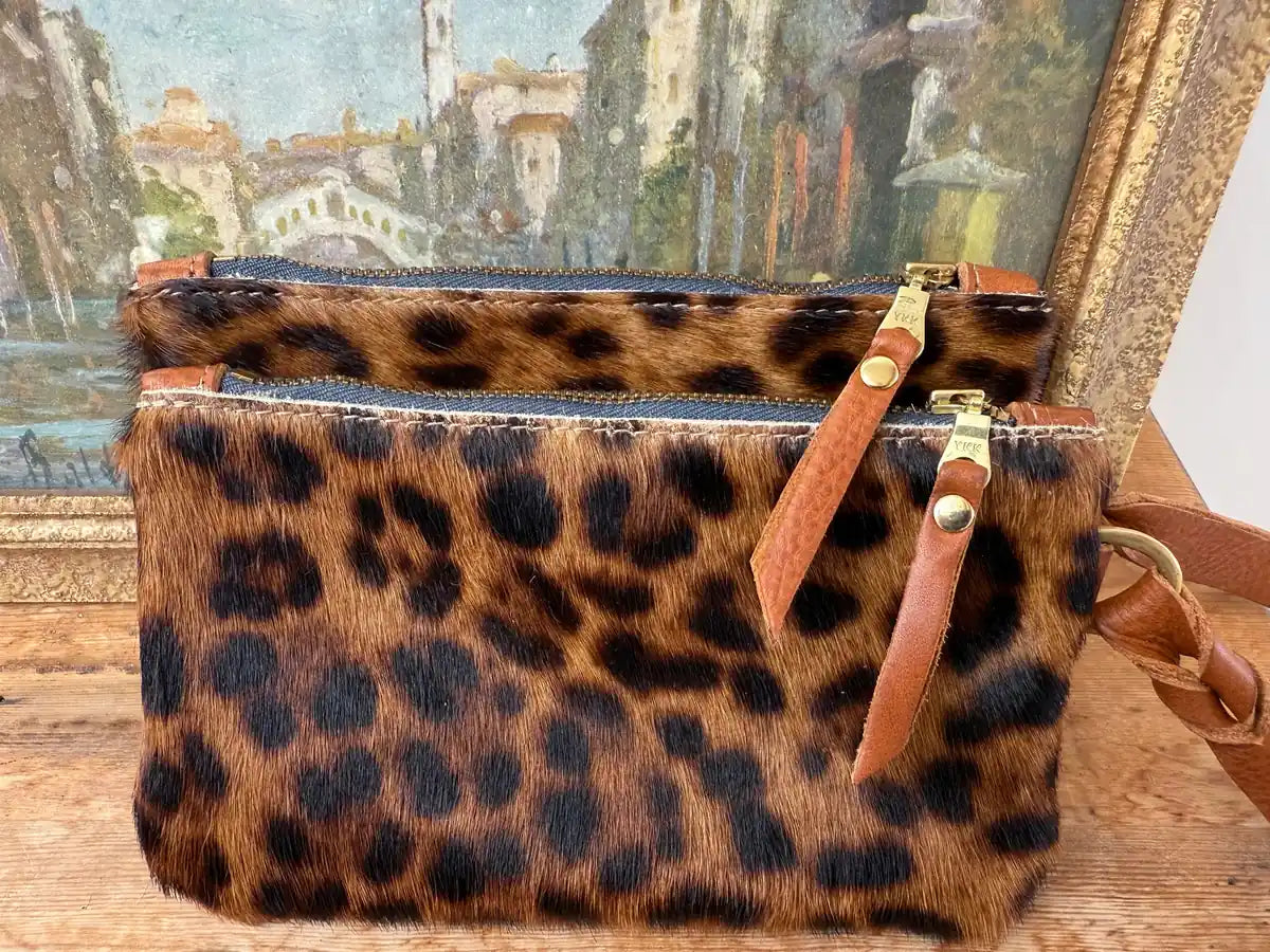 Large Jaguar and Tan Coin Purse by LMOR Studio Cornwall, handmade design view