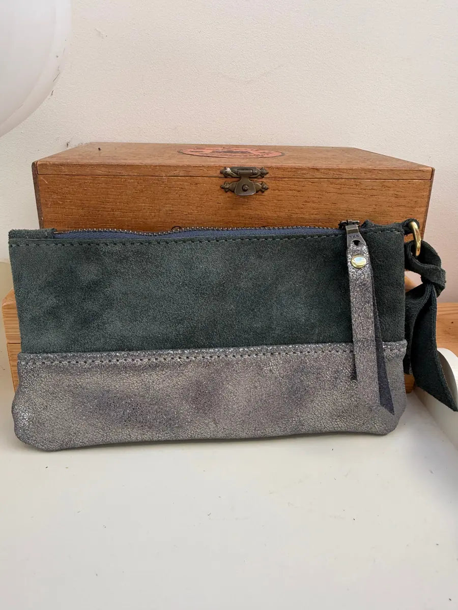Large Coin Purse in Spruce Green and Pewter by LMOR Studio Cornwall, handmade design view 2