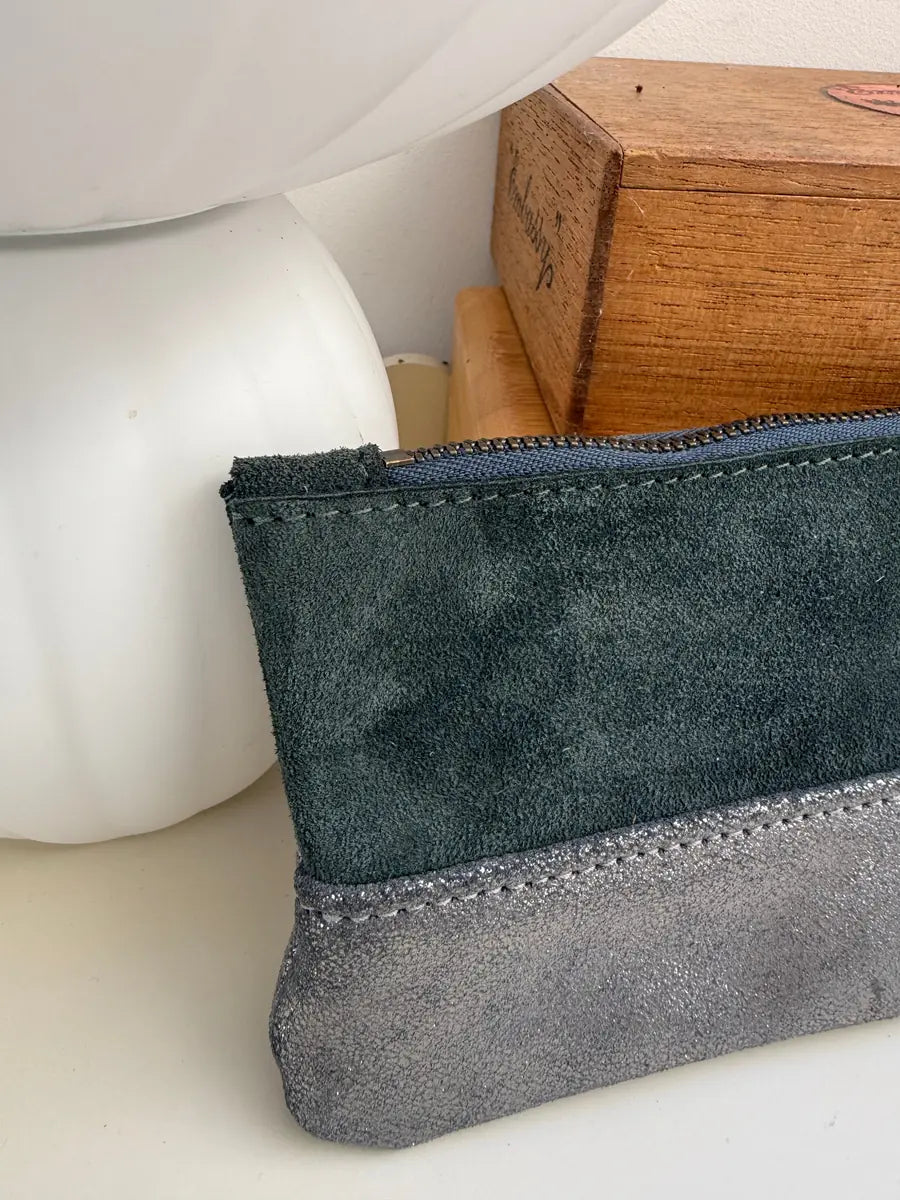 Large Coin Purse in Spruce Green and Pewter by LMOR Studio Cornwall, handmade design view