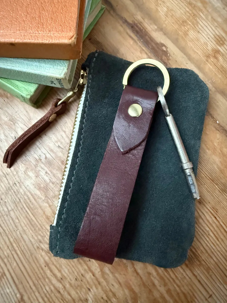 Loop Key Ring in brown leather, handmade by LMOR Studio Cornwall