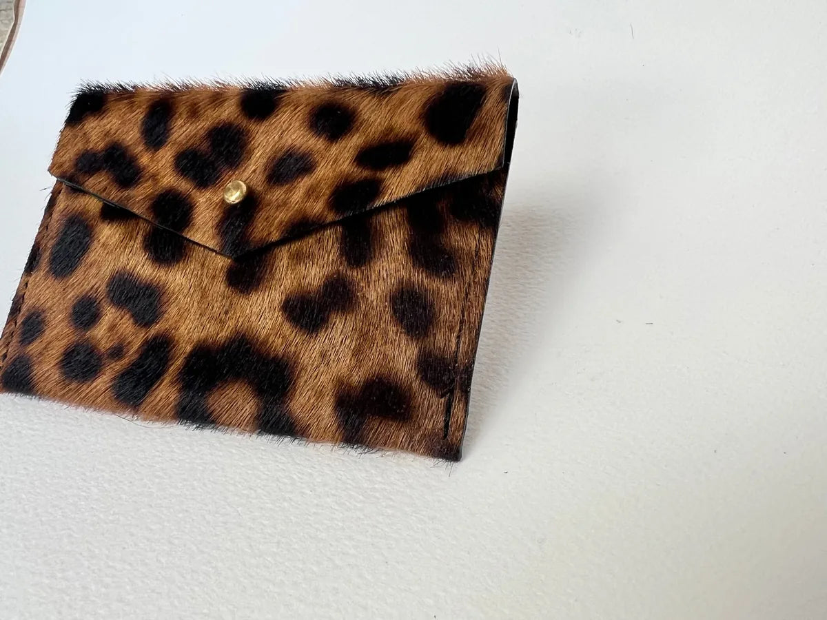 Mia Card Holder in Jaguar print, handmade by LMOR Studio Cornwall - detail close-up view