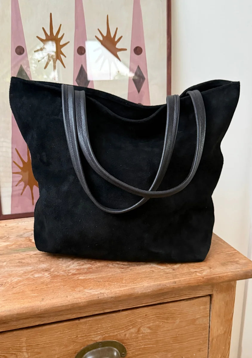 Mia black tote bag by LMOR Studio Cornwall, handmade structured everyday carryall