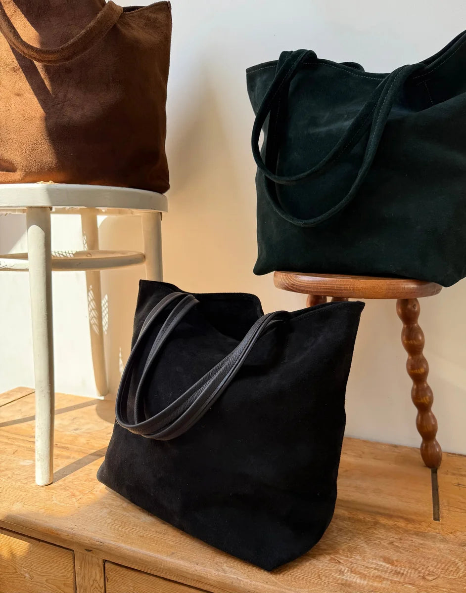Mia black tote bag by LMOR Studio Cornwall, handmade design detail view