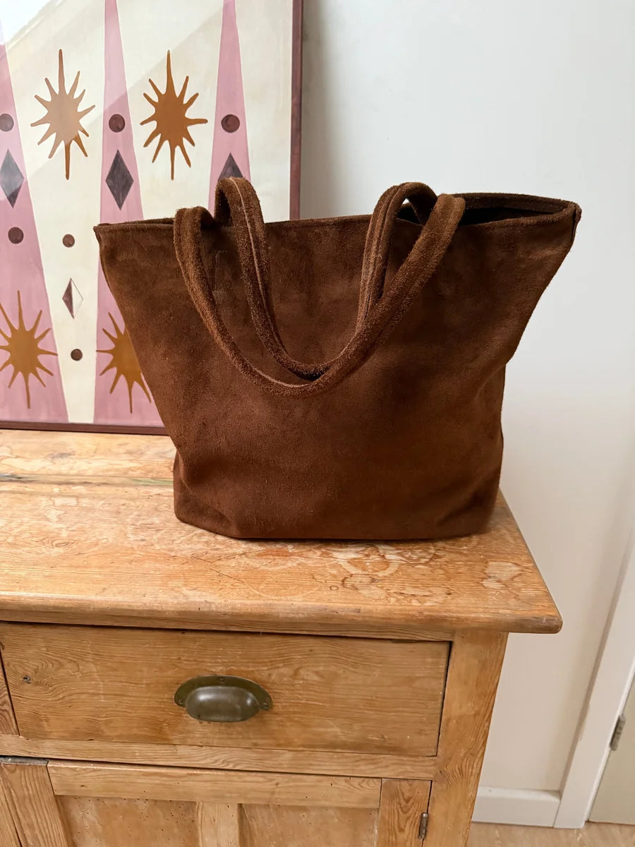 Mia Tote Bag in Tobacco by LMOR Studio Cornwall, handmade leather tote with structured design