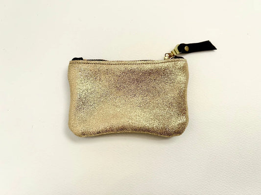 Small gold and black coin purse by LMOR Studio Cornwall, handmade leather wallet