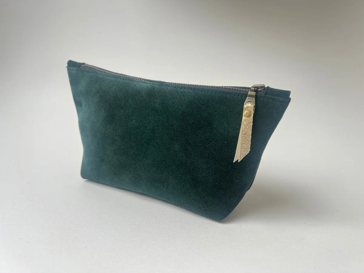 LMOR Studio Cornwall small fern green cosmetics bag, handmade compact makeup organizer