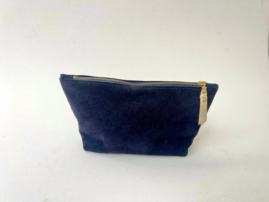 Small gold cosmetics bag by LMOR Studio Cornwall, handmade with elegant metallic finish