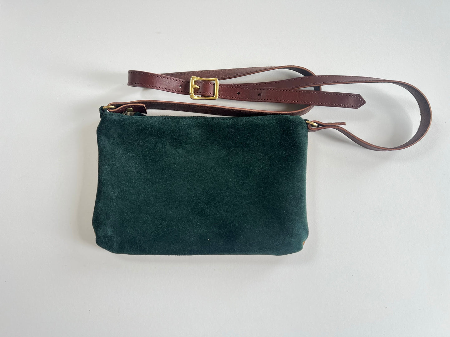 Olive Cross-Body Bag | Forest Green and Bronze. Lined